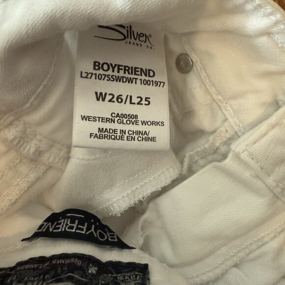 Silver Jeans Womens Boyfriend Skinny Super Stretch White Size 26 28x25 - Picture 13 of 16